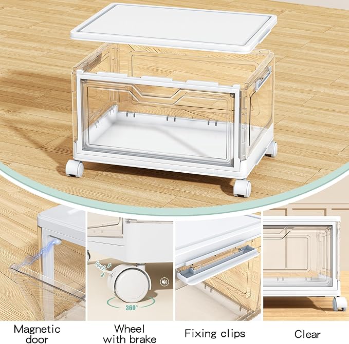Kmiectse Clear Storage Bins with Lids - 4 Tier 23qt Plastic Stackable Bins | Closet Organizers Box for Bedroom, Living Room, 23 QT Folding Box with Magnetic door - Image 3