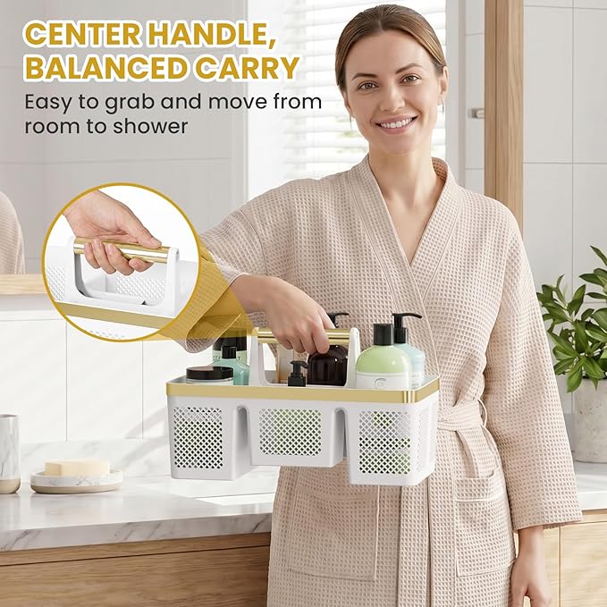 BYUNER Portable Cleaning Caddy & Shower Basket: Hard Plastic Caddy Organizer with Handle, 4 Divided Compartments, All-Side Drainage for Bathroom, Dorm & Utility, College Dorm Room Essentials - Image 4