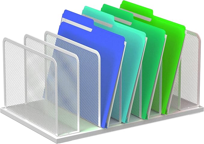 Kuntine.B 7-Section Upright Desk File Organizer Silver 1 Pack | Vertical, Mesh, Metal, Assembly, Stability, Sturdiness, Organization, Standing by KuntineB