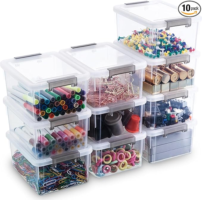 Citylife 10Packs 1.3Qt Small Storage Bins with Lids,Stackable Clear | Plastic Containers for Beads, Buttons, Sewing Supplies, Office Supplies and Small Toys by CITYLIFEHomeOrganization