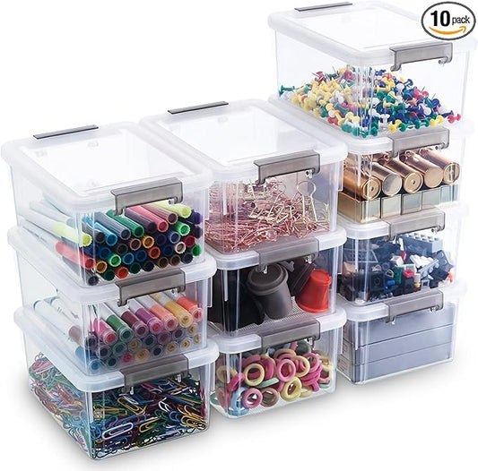 Citylife 10Packs 1.3Qt Small Storage Bins with Lids,Stackable Clear | Plastic Containers for Beads, Buttons, Sewing Supplies, Office Supplies and Small Toys by CITYLIFEHomeOrganization