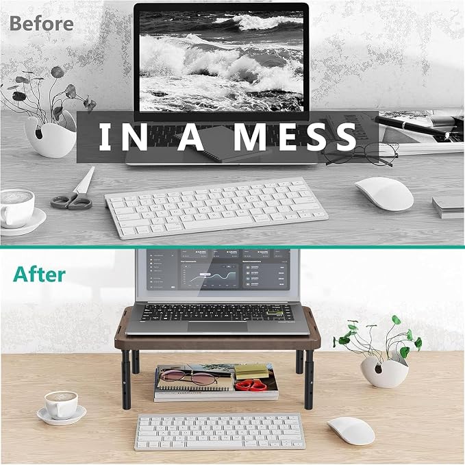 WALI Plastic Computer Monitor Stand, Adjustable Laptop Riser, up to 44 lbs | Desk Monitor Riser Underneath Storage, Fits Notebook, Laptops, Printers, for Home, Office, School(PTT001-C),1 Pack,Brown - Image 7