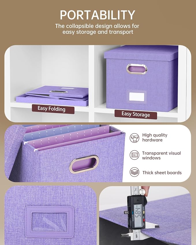 File Organizer, File Box, File Cabinet for Letter File Folder Storage, Hanging File Organizer for Office/Decor/Home,Document Organizer, 1 Pack, Lavender-Box Only - Image 3