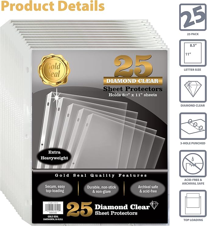 GOLD SEAL Sheet Protectors, 25 Pack 8.5 x 11 Anti-Glare Sheet Protectors for 3 Ring Binder, Top Load Page Protectors for 3 Ring Binder, Durable Clear Plastic Sleeves - Image 3