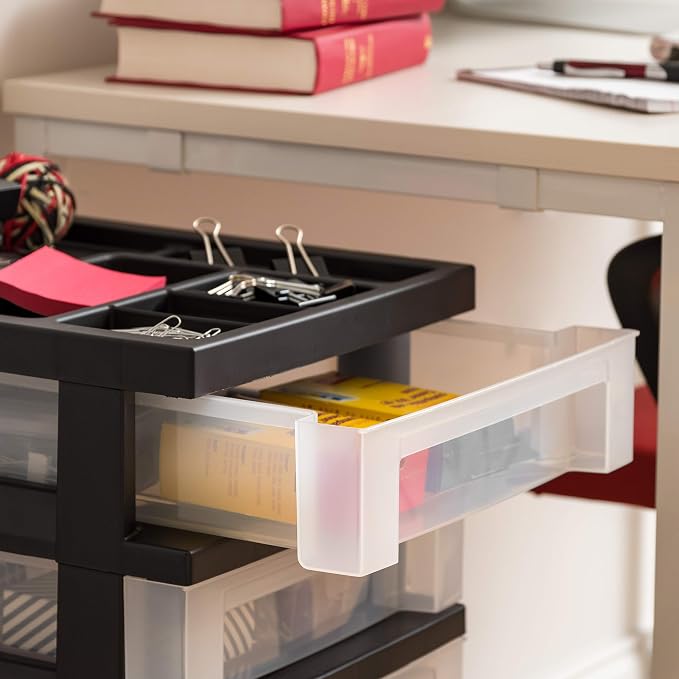 IRIS USA 6-Drawer Rolling Storage Cart, Black/Clear | Keep craft supplies, office essentials, classroom items, and accessories organized with easy-access drawers for daily use - Image 9