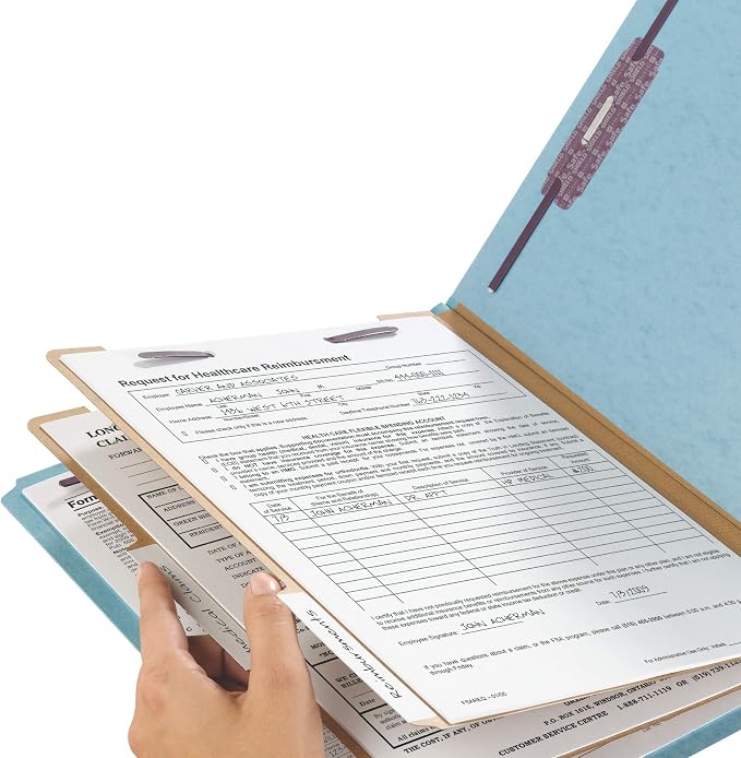 Smead 100% Recycled End Tab Pressboard Classification File Folder with SafeSHIELD Fasteners, 2 Dividers, 2" Expansion, Letter Size, Blue (26781) - Image 4