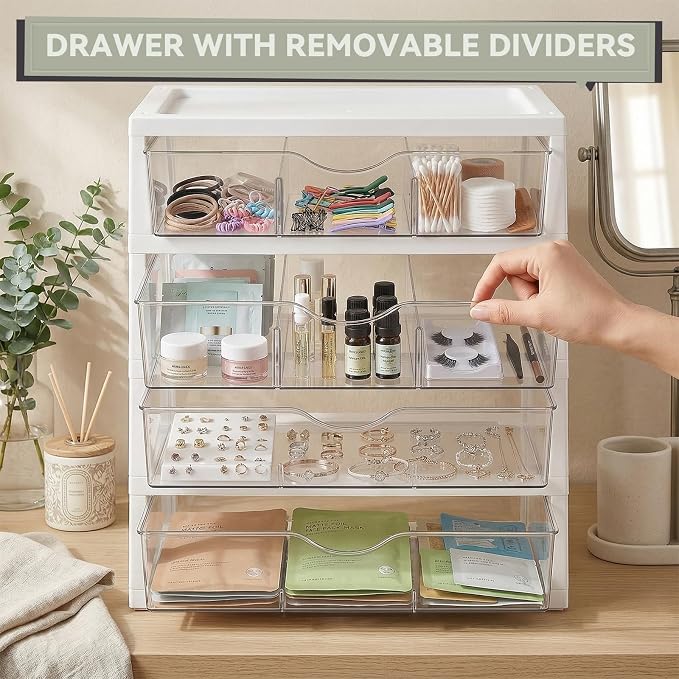 novelinks Drawer Organizer, 4-Tier Paper Organizer Drawers with Dividers | Plastic Desk Organizers and Accessories with Drawers, Under Desk Drawer, File Organizer for Desk, Office Supply Organizer - Image 2