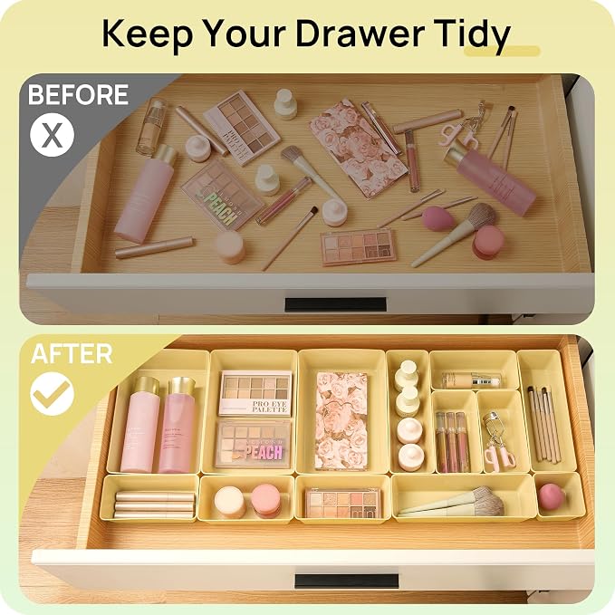Vtopmart 25 Pack Plastic Drawer Organizers with Non-slip Rubber Pads | 4-Size Versatile Makeup Organizer, Storage Containers Small Bins for Makeup, Jewelries, Bedroom, Kitchen Utensils and Office - Image 3