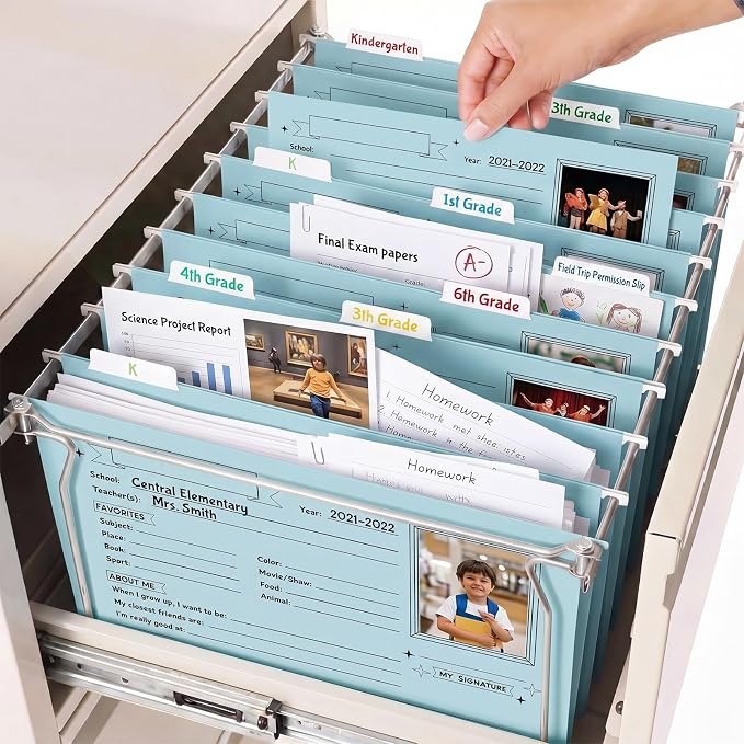 Glenmal 25 Pack School Years Memory File Folders Memory Pages Letter Hanging Files School Keepsake Organizer Questionnaire for Kids K-12 Student Info Record Personal Growth Tracking(Blue) - Image 6