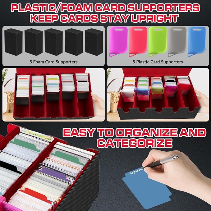 AOBOPLE 3500+ Trading Card Storage Box,Vertical 5-Row and Magnetic Card Box | PU leather Card Storage,48 Dividers + 10 Card Supports, Card Organizer For MTG TCG Commander,Gift For Collectors - Image 5