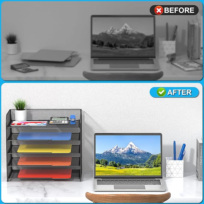 2 Pack Legal/A4/Letter Size Desk Paper Organizer Desktop File Organizer Document Sorter, 5 Tier Mesh Letter Tray File Folder Holder Office Accessories Organization - Image 4