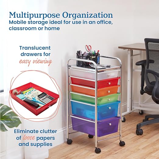 ECR4Kids 6-Drawer Everyday Rolling Utility Storage Cart, Mobile Organizer, Assorted - Image 5