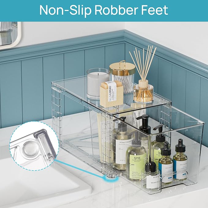 Vtopmart 6 Pack Clear Stackable Storage Drawers,Easy to Assemble Bathroom Organizers and Storage with handles,Plastic Drawers for Kitchen Pantry,Cabinet,Under Sink Organization - Image 5