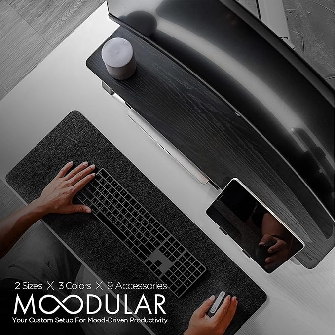 Moodular Wooden Monitor Stand Desk Organizer, Standard 33.4" Black | Customizable Organized Workspace, Aluminum Slide Rails, 10 Add-Ons Sold Separately: Storage Drawer, Tablet, Phone & More - Image 2