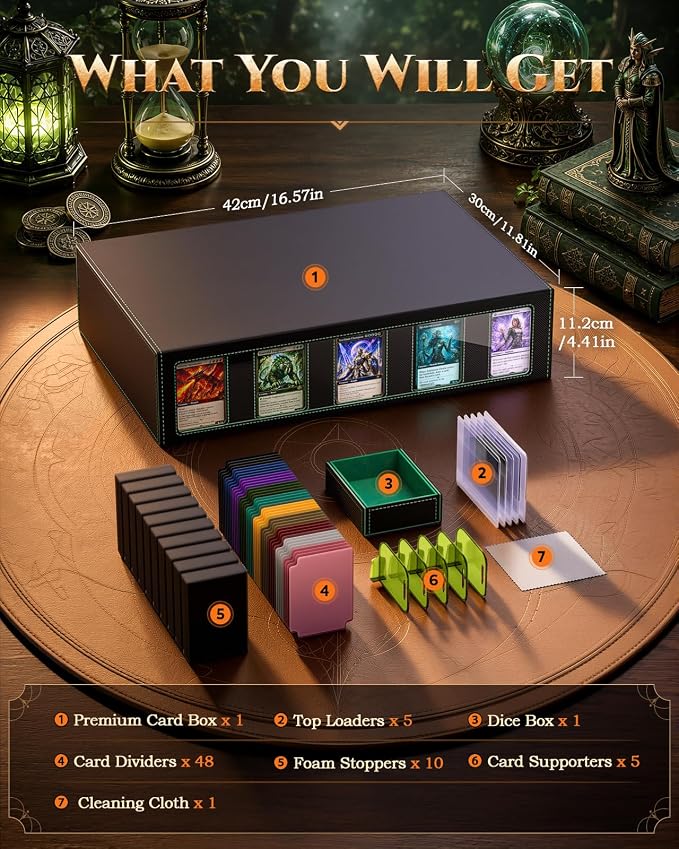 MoKo Trading Card Storage Box for MTG, 3900+Capacity, Black Green | Card box with Dice Tray, Commander Display & Handle, Top Loaders Organizer Case, For Magic Game, TCG PTCG Sport Cards - Image 3