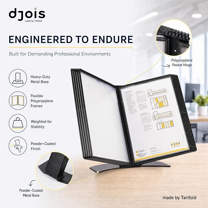 Tarifold Desktop Reference System, 10 Pockets with Easy-Load Design, Black | 10 Double-Sided Pockets, Holds 20 Letter-Size Sheets, Metal Base, Index Tabs, Easy to Assemble - Image 5