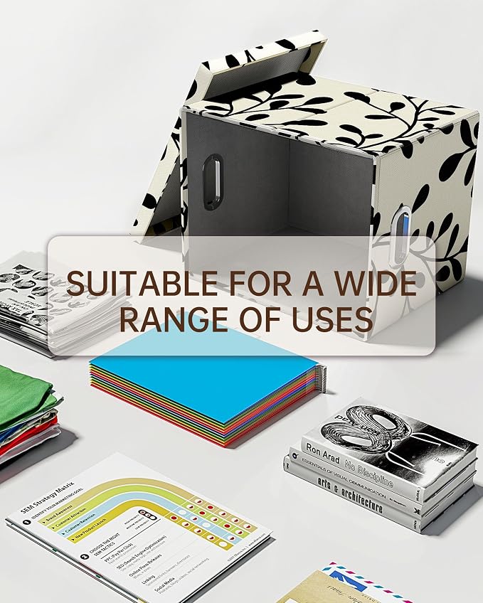 2 Pack File Storage Organizer, Document Organizer, Portable File Box with Lid, Fit for Letter/Legal File Folder Storage,Leaf Black/Cream-Box only - Image 7