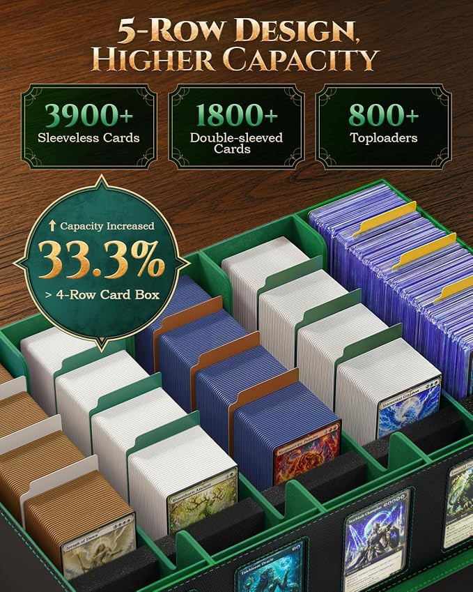 MoKo Trading Card Storage Box for MTG, 3900+Capacity, Black Green | Card box with Dice Tray, Commander Display & Handle, Top Loaders Organizer Case, For Magic Game, TCG PTCG Sport Cards - Image 2