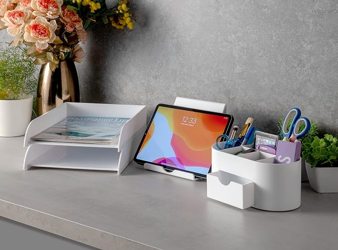 OSCO High Gloss White Plastic Stacking Letter Tray | A4 | Easily Stackable | Desk File Organiser | Paper Storage | Office Document Sorter | Paperwork Filing | No Risers Required | H6 x W24.5 D33 cm - Image 7