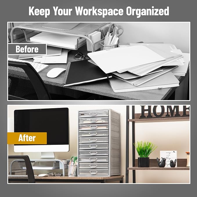 Mind Reader 10-Drawer Desk Organizer for Office Supplies, Crafts, Mail Sorting & More, Metal Mesh, Silver - Image 8