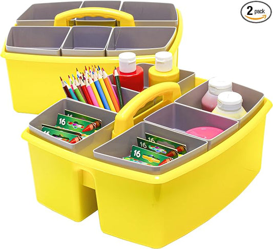 Storex Large Classroom Caddy with Cups, 13 x 11 x 6.575 Inches, Yellow, Case of 2 (00982A02C) by Storex