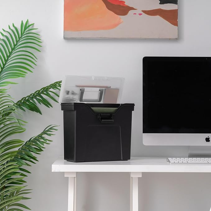 IRIS USA Slim Portable File Box Organizer with Lid, Letter Files, Black | Carry letter size files, folders and paperwork with a slim portable design and secure storage for everyday organization - Image 5