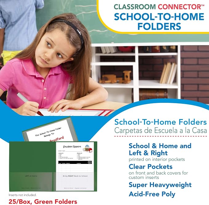 C-Line Classroom Connector School-to-Home Folders, Green, 25 per Box (32003) - Image 4