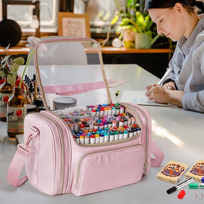 Rexmica Marker Organizer Case Storage Bag for 180-300 Markers, Pink | Detachable Divider, Shoulder Strap, Large Marker Travel Holder Case Bag for Adults for Various Markers or Art Craft Supply - Image 8