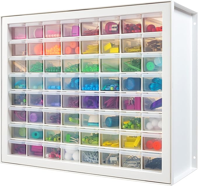 IRIS USA 64-Drawer Screw Organizer, Hardware Storage, Made in USA, White | Wall mountable, Stackable, Art & Craft Supplies, Beads, Gem Stones, Building Bricks, Garage Tool Storage by IRISUSA