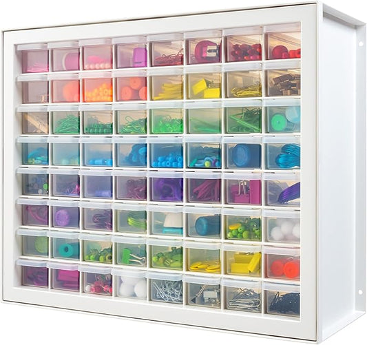 IRIS USA 64-Drawer Screw Organizer, Hardware Storage, Made in USA, White | Wall mountable, Stackable, Art & Craft Supplies, Beads, Gem Stones, Building Bricks, Garage Tool Storage by IRISUSA