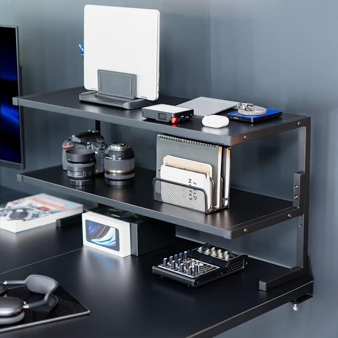 VIVO Black Clamp-on 30 inch 2-Tier Desk Shelf, STAND-SHELF30C | Above or Below Desk, 2 Level Shelving Unit for Table Accessories, Gaming Devices, and More, Storage Tray, Desktop Organizer - Image 4