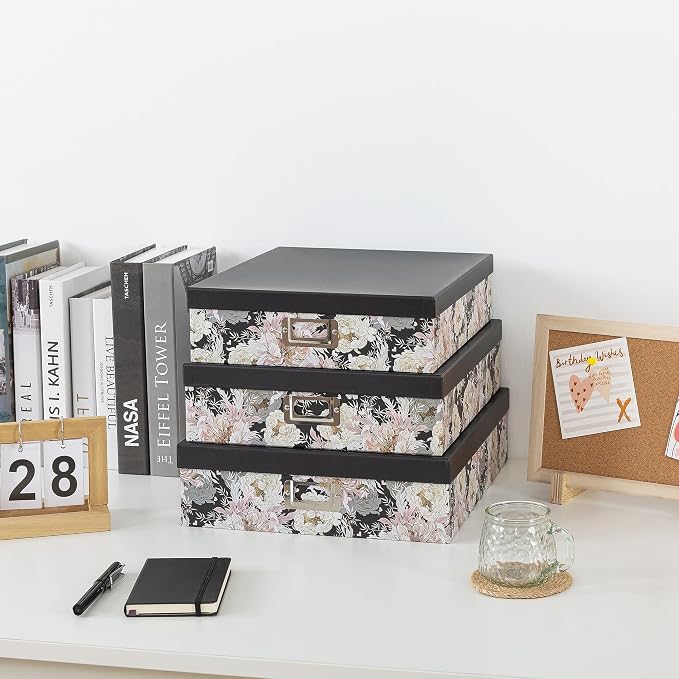 Soul & Lane - Floral Jumbo Scrapbook Storage Boxes with Lids, Set of 3 | Extra Large Decorative Storage Box Set for Photos, Papers and Keepsakes, Picture and Letter Document Organizers for Memories - Image 3