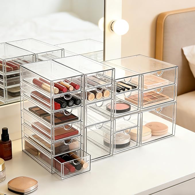 Prsildan 17 Drawers Teacher Toolbox Office Supply Organizer, Set of 4 | Clear Acrylic, Pull Out, Craft Desk Art Supply Accessories Vanity Countertop Bathroom Kitchen Cabinet Makeup Storage - Image 2