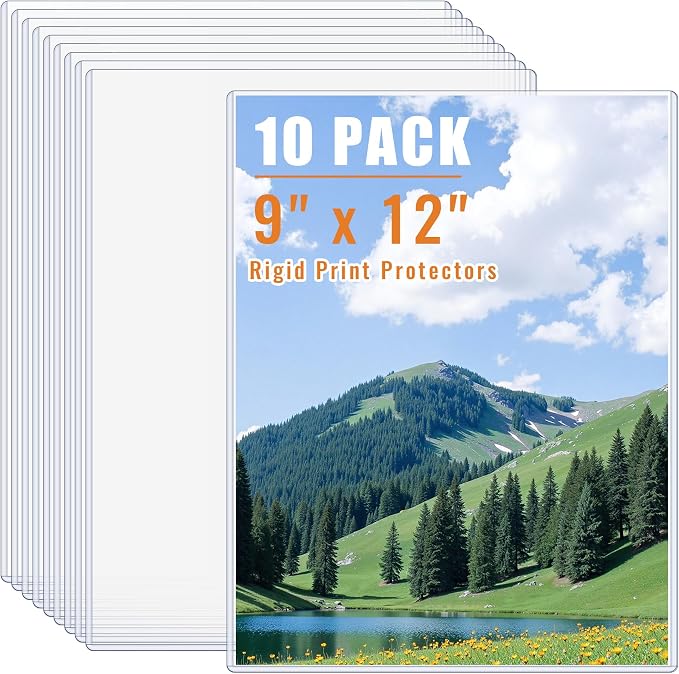 AKONEGE 10PCS 9" x 12" Rigid Print Protectors Clear Plastic Sheet Protectors, Heavy Duty Top Loading Document Holder, Menu Cover, Photo Poster Sleeves Hard Plastic Sleeves for Paper Art Prints by AKONEGE