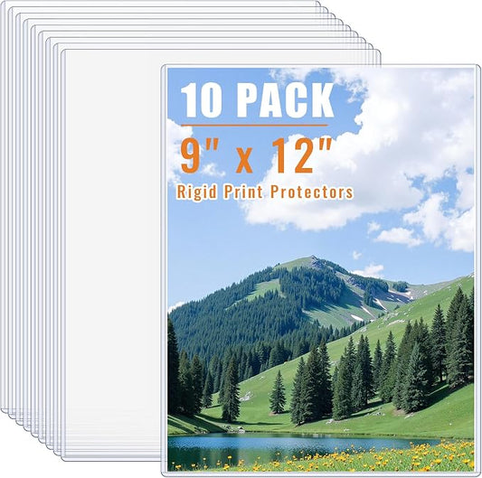AKONEGE 10PCS 9" x 12" Rigid Print Protectors Clear Plastic Sheet Protectors, Heavy Duty Top Loading Document Holder, Menu Cover, Photo Poster Sleeves Hard Plastic Sleeves for Paper Art Prints by AKONEGE