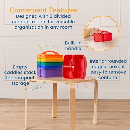 ECR4Kids 3-Compartment Small Plastic Caddy, Multipurpose Organization, Primary, 6-Pack - Image 5