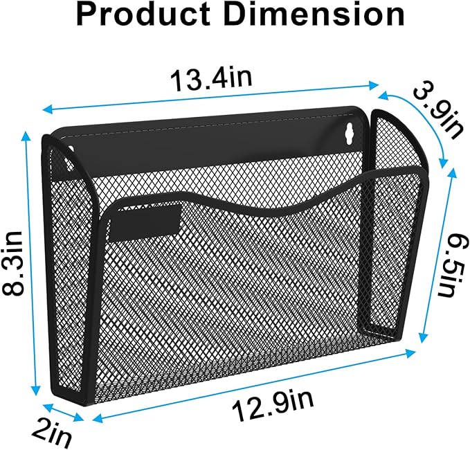 BOHDK Wall File Organizer, 6 Single Pockets Mesh Hanging File Organizer, Mount Document Magazine Rack with Labels, Hanging File Folders for Office, Home and School, Black - Image 4