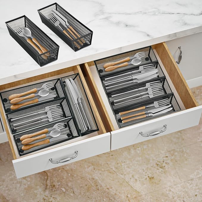 Neudeco Silverware Organizer, Black, 9 x 3 x 2 inch, Pack of 12 | Mesh Drawer Organizer, Metal Construction, For Kitchen Utensils & Flatware, Multi-Purpose Use - Image 4
