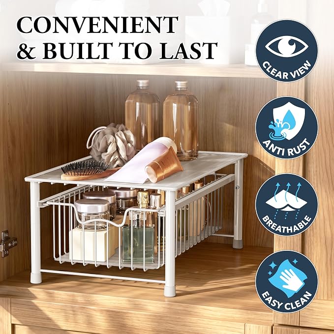 Simple Houseware Stackable Basket Drawer, White - Image 5