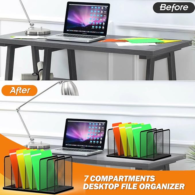 Kuntine.B 7-Section Upright Desk File Organizer Black 2 Pack | Vertical, Mesh, Metal, Assembly, Stability, Sturdiness, Organization, Standing - Image 3