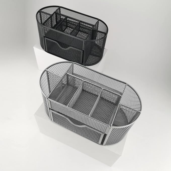 D.RECT Desk Organiser, Pen Holder, Pen Holder, Table Organiser Made of Metal, Office Tray with Note Holder Mesh, 350 x 297 x 275 mm, Silver - Image 3
