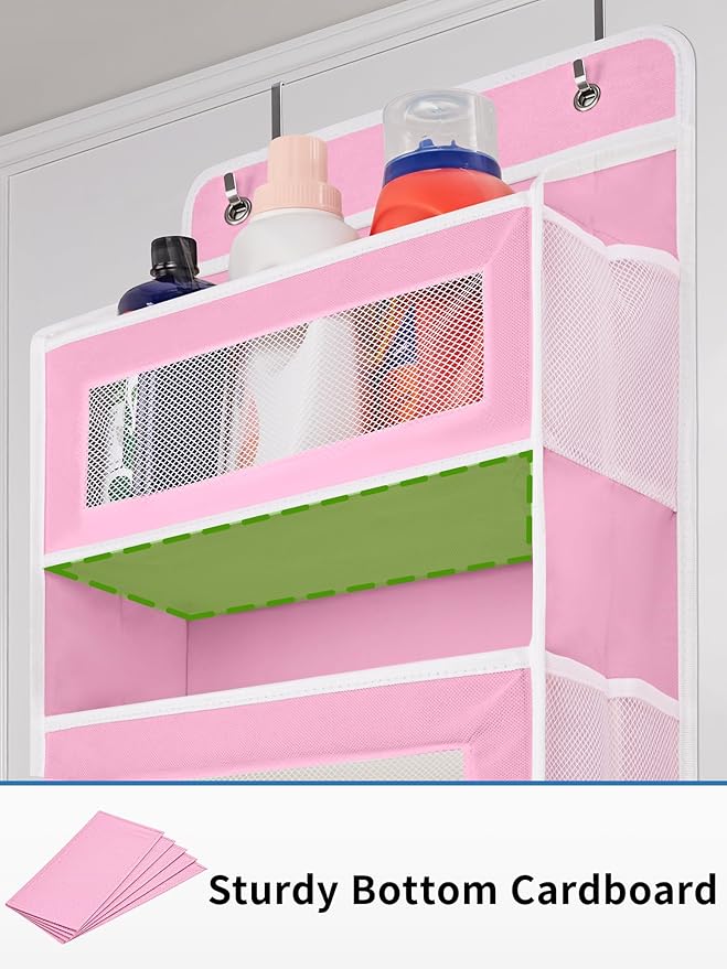JARLINK Over the Door Organizer for Pantry, Bathroom, 5 Shelf Pink, 2 Pack | Anti-Tilt Design, 44 lb Load Capacity, Hanging Door Organizer with 5 Large Capacity Pockets, Behind Door Storage for Nursery - Image 8