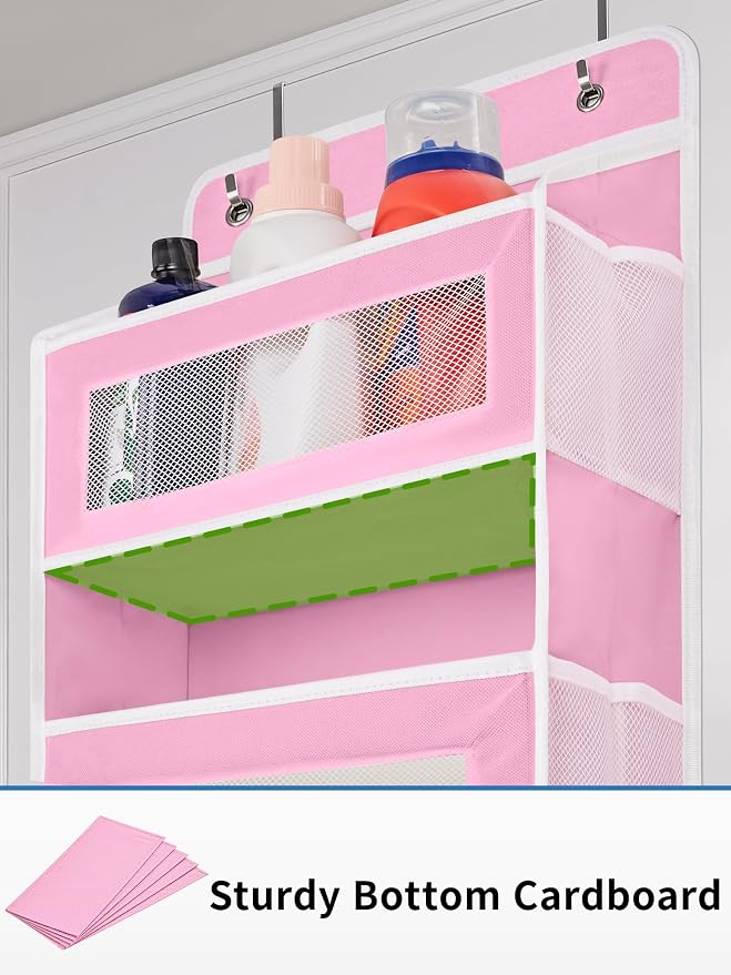 JARLINK Over the Door Organizer for Bedroom, Pantry, Bathroom, 5 Shelf Pink | Anti-Tilt Design, 44 lb Load Capacity, Hanging Door Organizer with 5 Large Capacity Pockets, Behind Door Storage for Nursery - Image 8