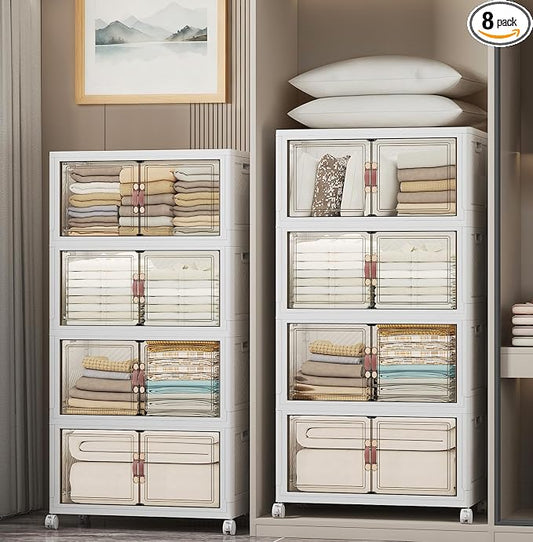 Stackable Storage Bins, 896QT Collapsible Drawers with 2 Lids | Large Capacity, Magnetic Door, Stack Lock, Rolling Wheels, Foldable Design, Organizers and Storage for Bedroom Dorm Garage by UAMFURIDirect