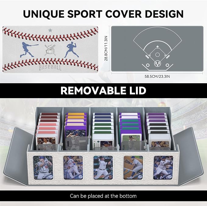 Kabinka Baseball Card Storage Box with Window Display, 5-Row Sport Card Storage Box, 3900+ Card Deck Box for Baseball Sports Card TCG, 5 Top Loaders, 5 Stoppers, 48 Dividers, 1 Dice Tray(Baseball 1) - Image 2