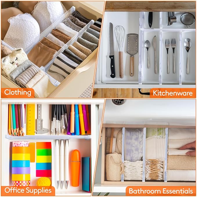 8 Pack Drawer Dividers, 3.2" High Expandable from 11.2-20" Adjustable Drawer Organisers,Clear Plastic Drawers Separators for Clothing, Kitchen Utensils and Office Storage - Image 7