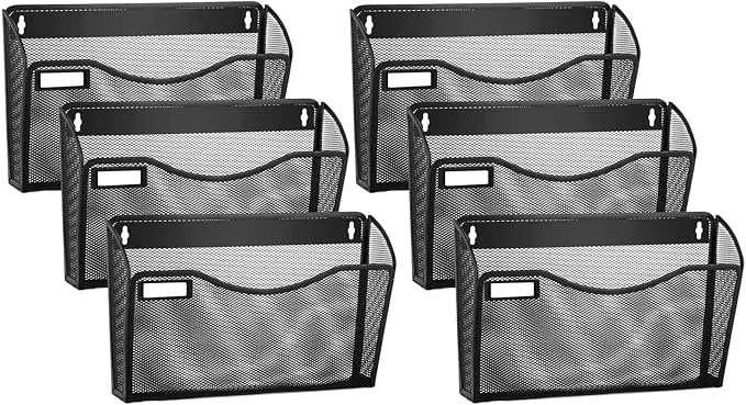 samstar 6 Pack Mesh Wall Mounted File Holder Metal Wall File Pocket Mail Organizer for Office/Home(with Label Panel) by Samstar