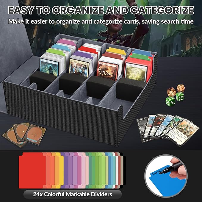 AOBOPLE 3200+ Trading Card Storage Box with Magnetic Closure, PU Leather | 4-Row Card Box,24 Dividers + 4 Foam Supports,Card Organizer For MTG TCG Magic Sports Cards,Gift For Collectors - Image 4