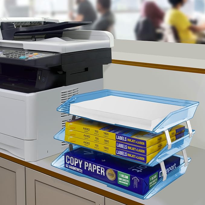 Acrimet Facility 3 Tier Letter Tray, Side Load, Letter Size/A4, Desktop File Organizer, Plastic (Clear Blue Color) | Document Tray with Aluminum Rods - Image 4