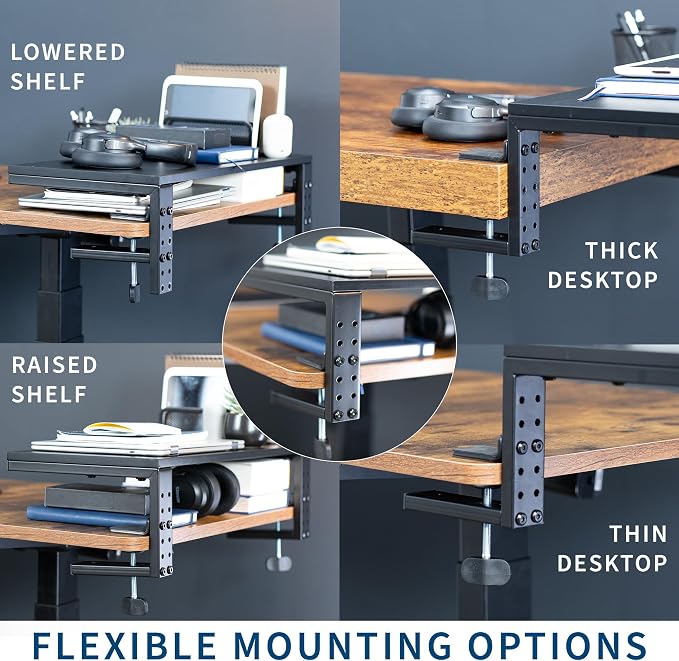 VIVO Clamp-on 15 inch Desk Extension Shelf for Gaming Devices, Ergonomic Computer Monitor and Laptop Riser, Printer Stand, Versatile with Freestanding Feet Included, Desktop Organizer, DESK-SHELF15B - Image 8